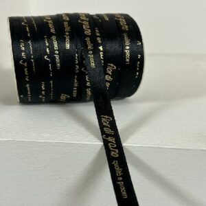 Nastro nero doppio raso H 1 cm personalizzato Oro (79716)